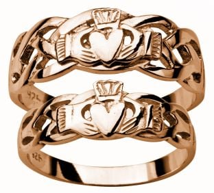 Gold Rose Claddagh Celtic Wedding Ring Set