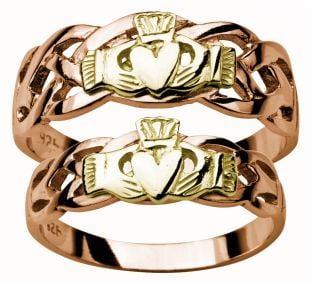 Gold Rose and Yellow Claddagh Celtic Wedding Ring Set
