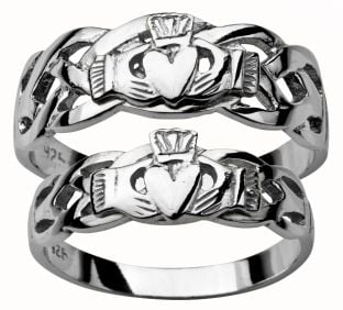 White Gold Claddagh Celtic Wedding Ring Set