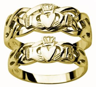 14K Gold coated Silver Claddagh Celtic Ring Set