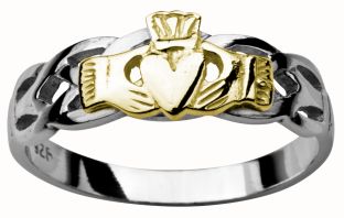 Ladies White & Yellow Gold Claddagh Celtic Wedding Ring