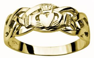 Mens 14K Gold coated Silver Claddagh Ring