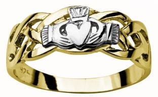 Mens Yellow & White Gold Claddagh Celtic Wedding Ring
