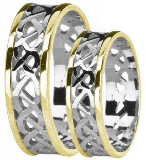 14K White & Yellow Gold coated Silver Celtic Band Ring Set