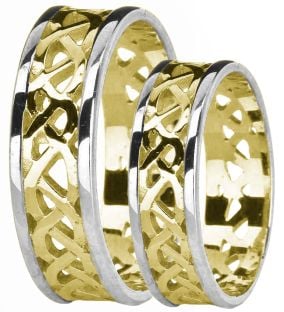 14K Yellow & White Gold coated Silver Celtic Band Ring Set