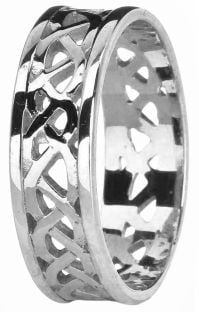 White Gold Celtic Band Ring Unisex Mens Ladies