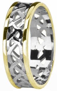 14K White & Yellow Gold coated Silver Celtic Band Ring Unisex Mens Ladies