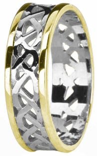 White & Yellow Gold Celtic Band Ring Unisex Mens Ladies