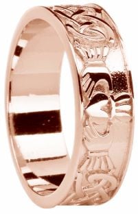 Mens Rose Gold Celtic Claddagh Band Ring 