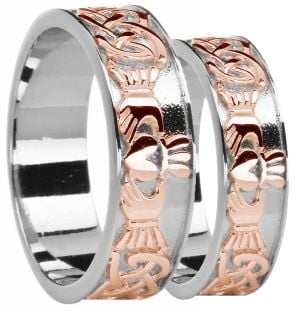 Ladies White & Rose Gold Celtic Claddagh Band Ring 