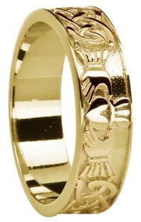 Ladies 14K Gold coated Silver Celtic Claddagh Band Ring 