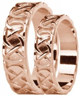 14K Rose Gold coated Silver Celtic "Eternity Knot" Band Ring Set