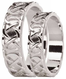 10K/14K/18K White Gold Celtic "Eternity Knot" Wedding Ring Set
