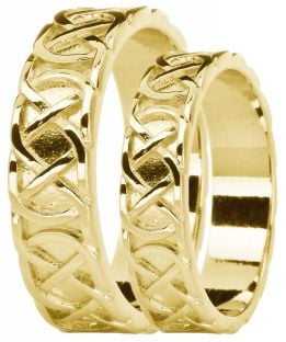 14K Yellow Gold coated Silver Celtic "Eternity Knot" Band Ring Set