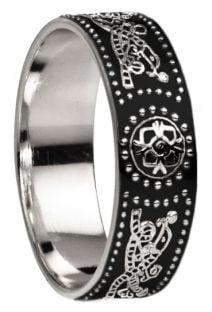 Celtic "Warrior"  Black Rhodium over Silver Band Ring Ladies Mens Unisex - 6mm width