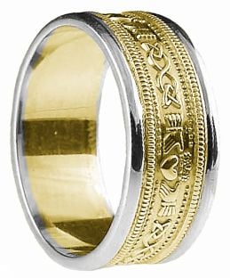 Mens Yellow & White Gold Claddagh Celtic Wedding Band Ring 