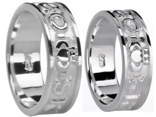 Silver "Love Forever" Claddagh Band Ring Set
