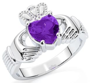 Ladies Amethyst Silver Claddagh Ring - February Birthstone