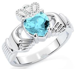 Ladies Aqumarine Silver Claddagh Ring - March Birthstone