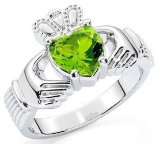 Ladies Peridot Silver Claddagh Ring - August Birthstone