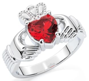 Ladies Ruby Silver Claddagh Ring - July Birthstone