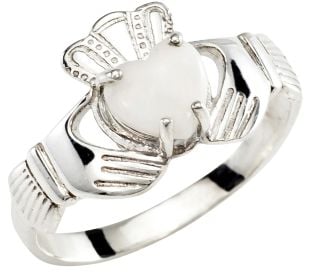 Ladies Opal Silver Claddagh Ring - October Birthstone
