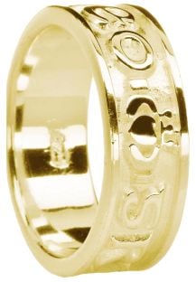 Mens 14K  Gold coated Silver "Love Forever" Claddagh Band Ring 