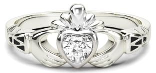 Ladies Diamond Silver Claddagh Celtic Knot Ring - April Birthstone