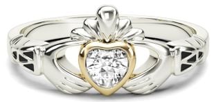 Ladies Diamond Solid Gold & Silver Claddagh Celtic Knot Ring - Arpril Birthstone