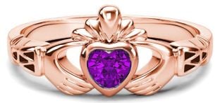 Rose Gold Amethyst .25cts Claddagh Celtic Knot Ring - February Birthstone