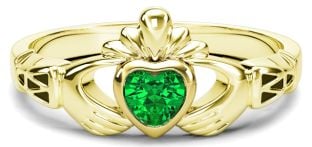 Ladies Emerald Gold Claddagh Ring