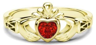 Ladies Ruby Gold Claddagh Ring