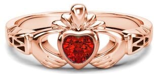 Rose Gold Genuine Ruby .25cts Claddagh Celtic Knot Ring - September Birthstone