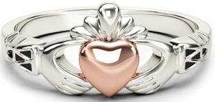 10K/14K/18K Claddagh two tone White & Rose Gold Celtic Knot Ring 