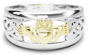 Silver & Gold Claddagh Celtic Knot Mens Ladies Unisex Ring