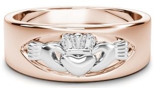 Rose & White Gold Claddagh Band Ring Unisex Mens Ladies