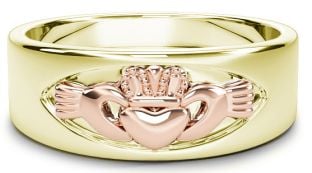 Yellow & Rose Gold Claddagh Band Ring Unisex Mens Ladies