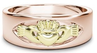 Rose & Yellow Gold Claddagh Band Ring Unisex Mens Ladies