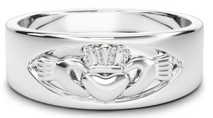 White Gold Claddagh Band Ring Unisex Mens Ladies