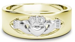 14K Yellow & White Gold coated Silver Claddagh Band Ring Unisex Mens Ladies