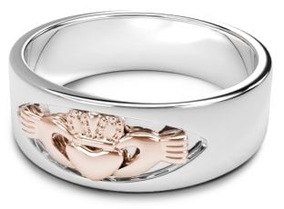 White & Rose Gold Claddagh Band Ring Unisex Mens Ladies