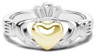 Classic Ladies White & Yellow Gold Claddagh Ring