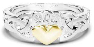 Ladies Silver & Gold Claddagh Celtic Knot Ring 