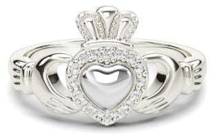 Ladies Diamond Silver Claddagh Ring