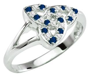 Ladies Sapphire Diamond Silver Celtic Trinity knot Ring 