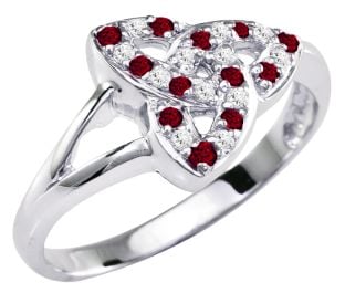 Ladies Ruby Diamond Silver Celtic Trinity knot Ring 