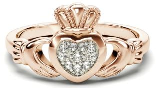 Ladies Diamond Silver Claddagh Ring