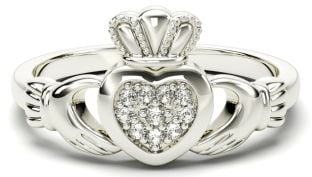 Ladies Diamond Silver Claddagh Ring