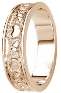 Rose Gold Celtic Claddagh Band Ring Mens