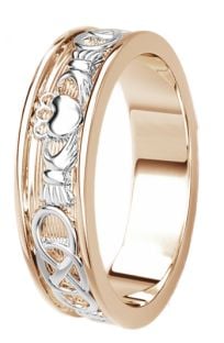 Rose & White Gold Celtic Claddagh Band Ring Ladies